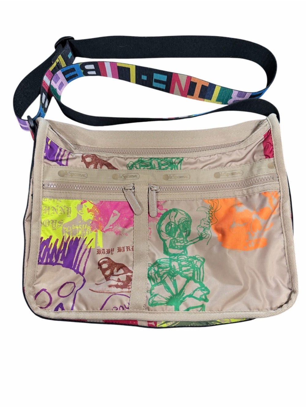 LeSportsac X Libertine Deluxe Everyday Bag Graffiti Print Tan Rainbow - Picture 3 of 14